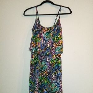 Tie Dye Geometric Print Long Maxi with Bloused Waist M